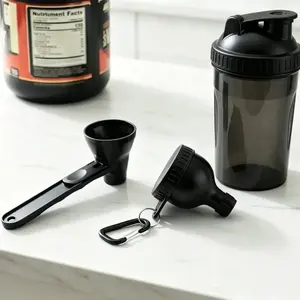 Buy 1 Get 1 Free | Protein Powder Funnel Mini with Sliding Scoop and Container — High Quality Funnel for Pre Workout Creatine Powder, Coffee/Milk/Smoothie/Chocolate Powder, BPA Free Plastic Kitchen Utensil, Perfect Gift for Valentine’s Day, Father’s Day