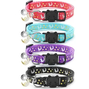4 PCS Breakaway Cat Collars with Bell Moons Stars,Kitten Collar and Adjustable with Pendant Glow,Cute Kitty Collar for Girl Boy Cats,Pet Gifts,Accessories cat  collar  girl