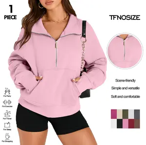 TFNOSIZE Women's Sweatshirt Half Zip Cropped Pullover Quarter Zip Hoodie Autumn Clothing Thumbhole Casual Long Sleeve#TikTokShopStockUp