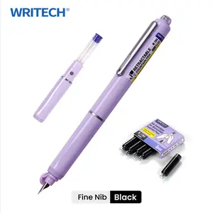 WRITECH Fountain Pen Fine Nib Retractable Black Ink Pens Set with 5 Ink Cartridges - Smooth Writing for Calligraphy, Sketching, Journaling - Purple