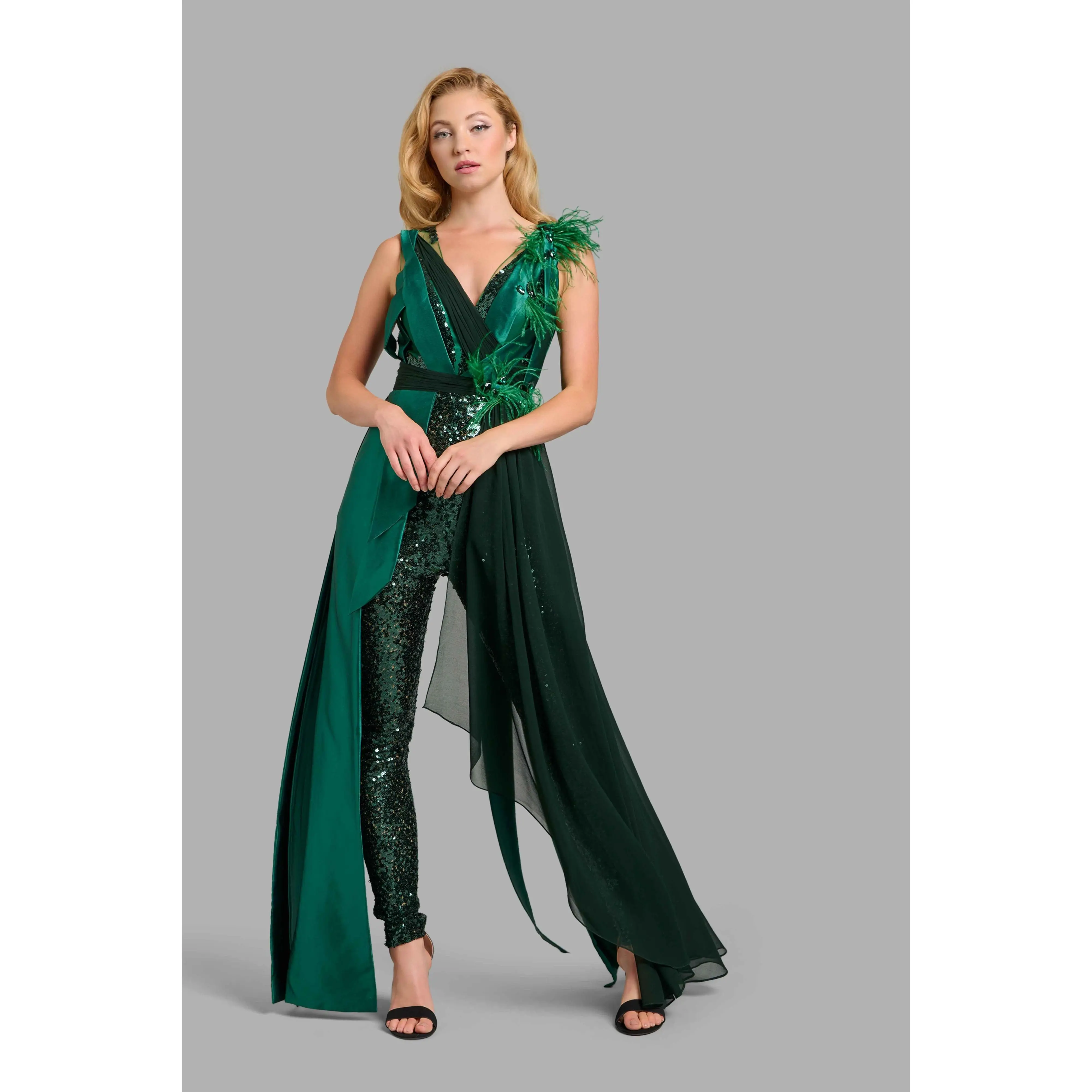 Emerald Green Jumpsuit With Graphic Panelling