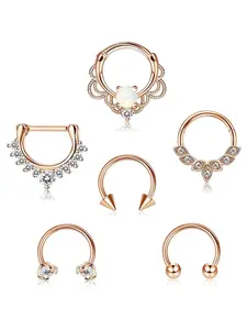 6 Pcs 16G Septum Ring Cute CZ Cartilage Earrings Stainless Steel Nose Ring Hoop Tragus Helix Daith Earrings Hinged Segment Clicker Ring Septum Piercing Jewelry Helix Pierced Ring