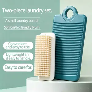 2-Piece Compact Laundry Brush and Wash Board Set, Soft Brush for Gentle Cleaning, Small Board for Delicate Clothes, Portable Laundry Tools