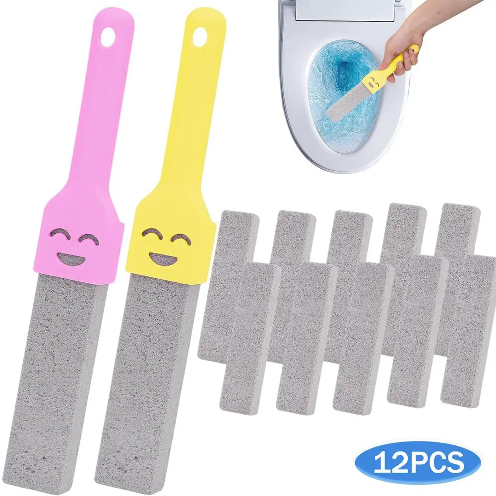Pumice Stone Toilet Cleaner with Detachable Cute Handle, Multipurpose Household Cleaning Block for Toilet Bowl Bathtub Washbasin Sink Pool Daily Home Surface Cleaning 12 Pack