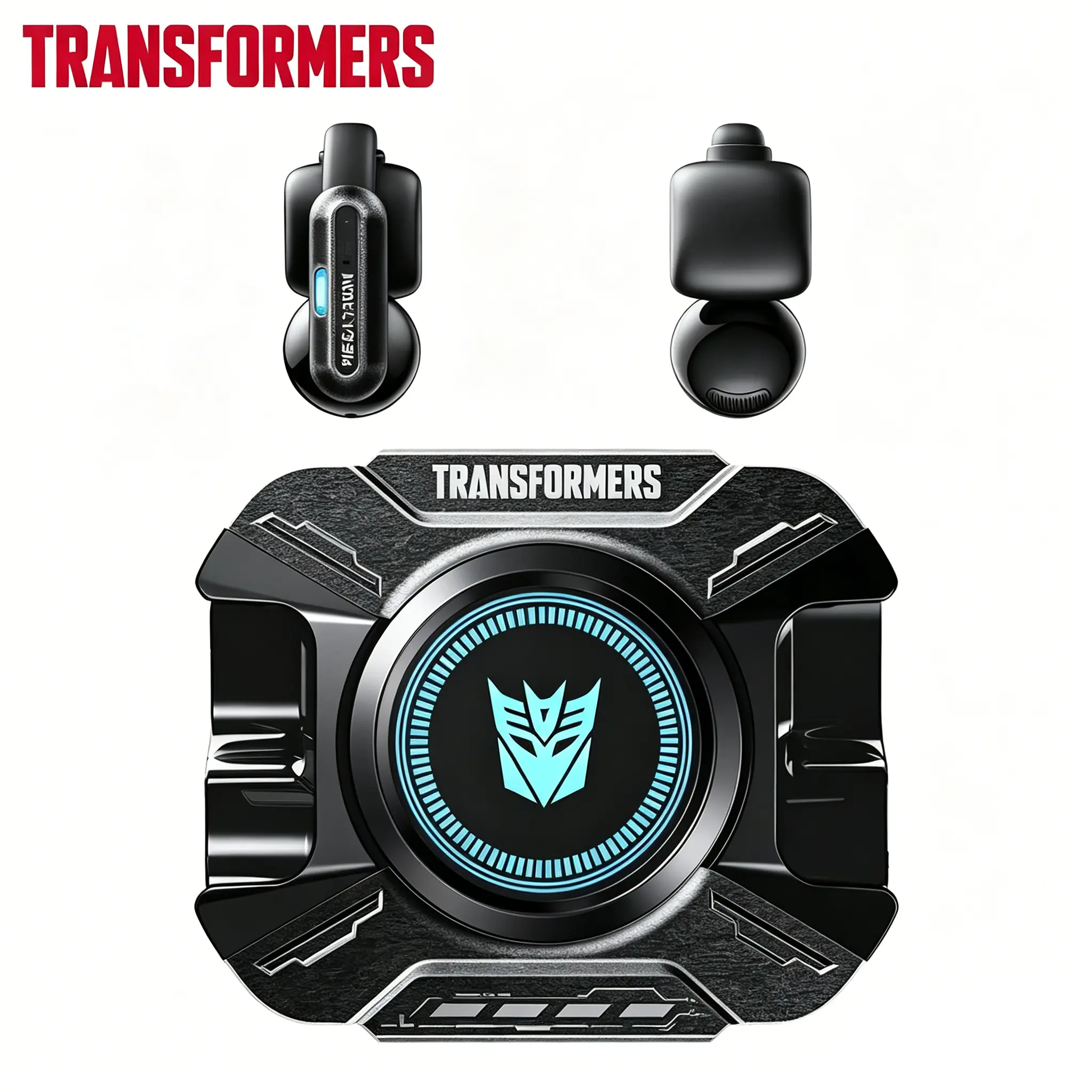 Transformers TF-T93 Water-Resistant Ear-Clip True Wireless BT6.0 Earbuds with Mic, Fast-Charging Metal Zinc Alloy Armor Case, Low Latency Game Mode, 12mm Hi-Res Audio Drivers, Secure Fit Travel Sports Headphones (Megatron Black)
