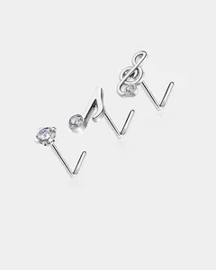 3PCS Music Note L-Shaped Nose Ring Set