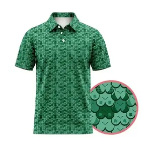 Funny St Patrick’s Day Green Clover Pattern Golf Polo Shirt Lightweight Outdoor Performance Wear