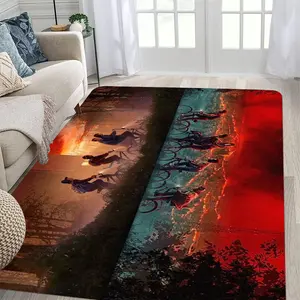 1pc Stranger Things Riding Role Mirror Print Rug, Non-Slip Washable Mat, Ideal for TV Theme Spaces, Entryway, Bedroom Decor