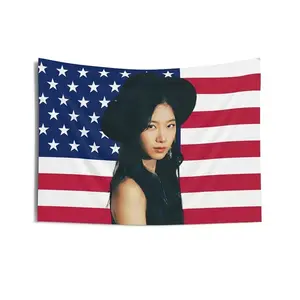 Kazuha American Flag Kpop Banner Idol Decorative Tapestry Wall Hanging Poster For Room Dorm Decoration Home 60X40 Colorful Gift Versatile Scenes Tablecloths