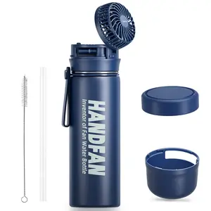 HandFan Water Bottle with Fan Straw 2600mAh Battery BPA Free keeping cold for 12 Hours, Perfect for Workout Football BasketBall Golf Great for Hiking Camping Travel Party Sports Vacuum Insulation Gift