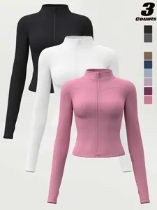 Women's High Elastic Stand Collar Thumb Hole Slim Fit Yoga Top, Breathable Long Sleeve Running Jacket, High Elasticity Jacket, Spring & Fall Sportswear, Sports Outerwear, S-Xxxl Sizes