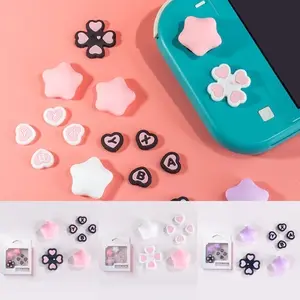Pink Purple Love Silicone Soft D-pad Cross Button ABXY Key Sticker Skin Case For Switch Lite Console Thumb Stick Grip Cap Cover Console Accessories Game Console Accessories
