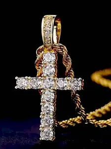 Unisex Hip-Hop Style Simple Daily Brass Zircon Cross Pendant Necklace, Fashionable Jewelry, Casual Fashion Jewelry for Men and Women, Everyday Wear, Dainty Cross Necklace