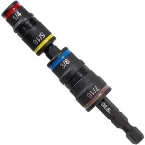 32907 Impact Driver, 7-in-1 SAE Impact Socket Set, Flip Socket Set with 1/4, 5/16, 11/32, 3/8, 7/16 and 1/2-Inch Nut Driver Sizes and 1/4-Inch Bit Holder, 5-Inch Shaft