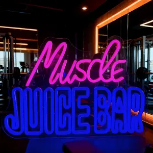 1pcs Muscle Juice Neon Sign, Fitness Neon Sign LED Light Sign Neon Decor Wall Art Neon for Gym/Home/Club/Sports Theme Decor