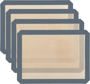 4-Pack Non-Stick Silicone Baking Mat, Food Safe Silicone Mats for Baking Cookies and Macarons - Silicone Baking Sheet（Gray）