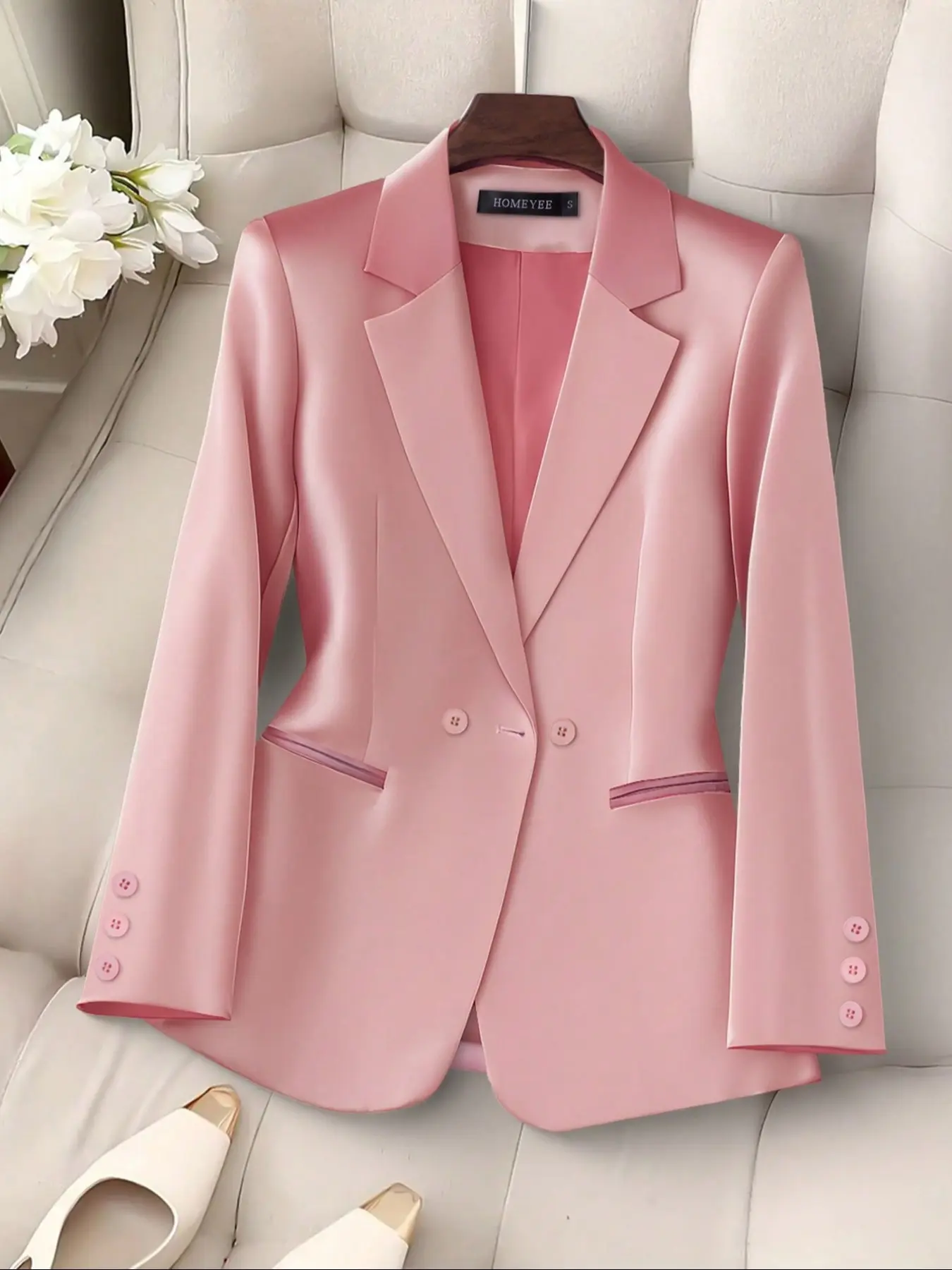 Elegant Women's Blazer Jacket, Fitted, Single-Breasted Design, Long Sleeve, Office & Business Wear, Work Office Blazer, Daily Commute Style, Fashionable Chic Outerwear
