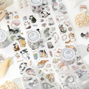 4 rolls 8m glitter tape, cartoon cat theme, cute simple style, PET waterproof material, self adhesive, DIY journal decoration, scrapbook, notebook material tape