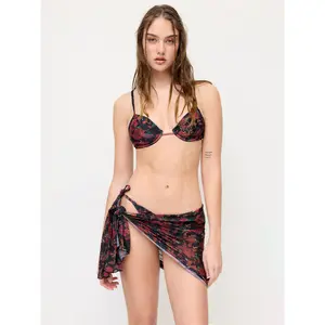 Cider V-neck Floral Underwire Tie Side Bikini Set With Floral Sarong