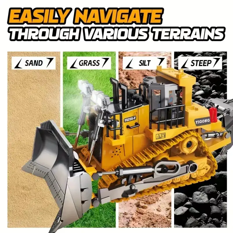 9-Channel Part-Metal Remote Control Bulldozer - RC Construction Vehicle, Crawlers, Trucks with Lights & Sounds, Front Loader Crawler Tractor Dump Truck, Ideal Birthday Gift for Boys Ages 6-12+, Rc Crawlers