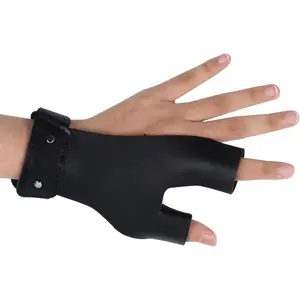 Archery Shooting Glove Hand Guard Finger Protector for Youth Adult, Leather Left Hand Finger Guard for Traditional Recurve Compound Bow Outdoor Hunting Practice