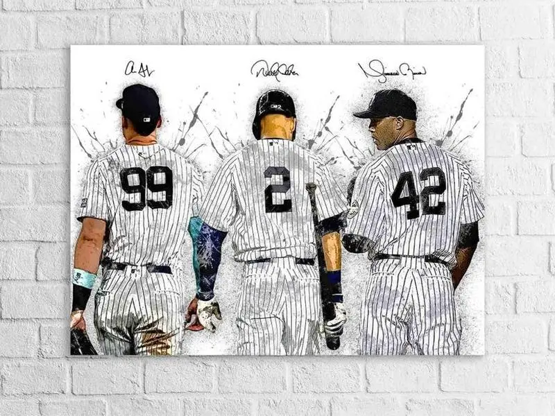 NY Legends Baseball Fine Art Poster - Glossy Photo Print Feat. Judge, Jeter, Rivera by Jason - Home Decor Wall Art, Ideal Gift for Baseball Fans