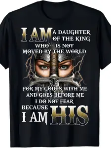 I Am The Daughter of a King And a Warrior of God.This Inspirational Christian T-Shirt Is Designed for Both Sons And Daughters.It Features a Short Sleeve Casual Style, Making It an Ideal Gift from Parents.The Shirt Is Black with a Graphic Design
