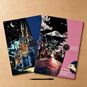 4pcs Scratch-Resistant DIY Art Set Cherry & Star Night Scene Templates Pre-Printed Line Guides Blank Page Drawing Books 3D Night Lights Effect Reveal for Teens Ideal for Birthday Crafts & Home Activities Creative Gift Mothers Day Gift Ideas