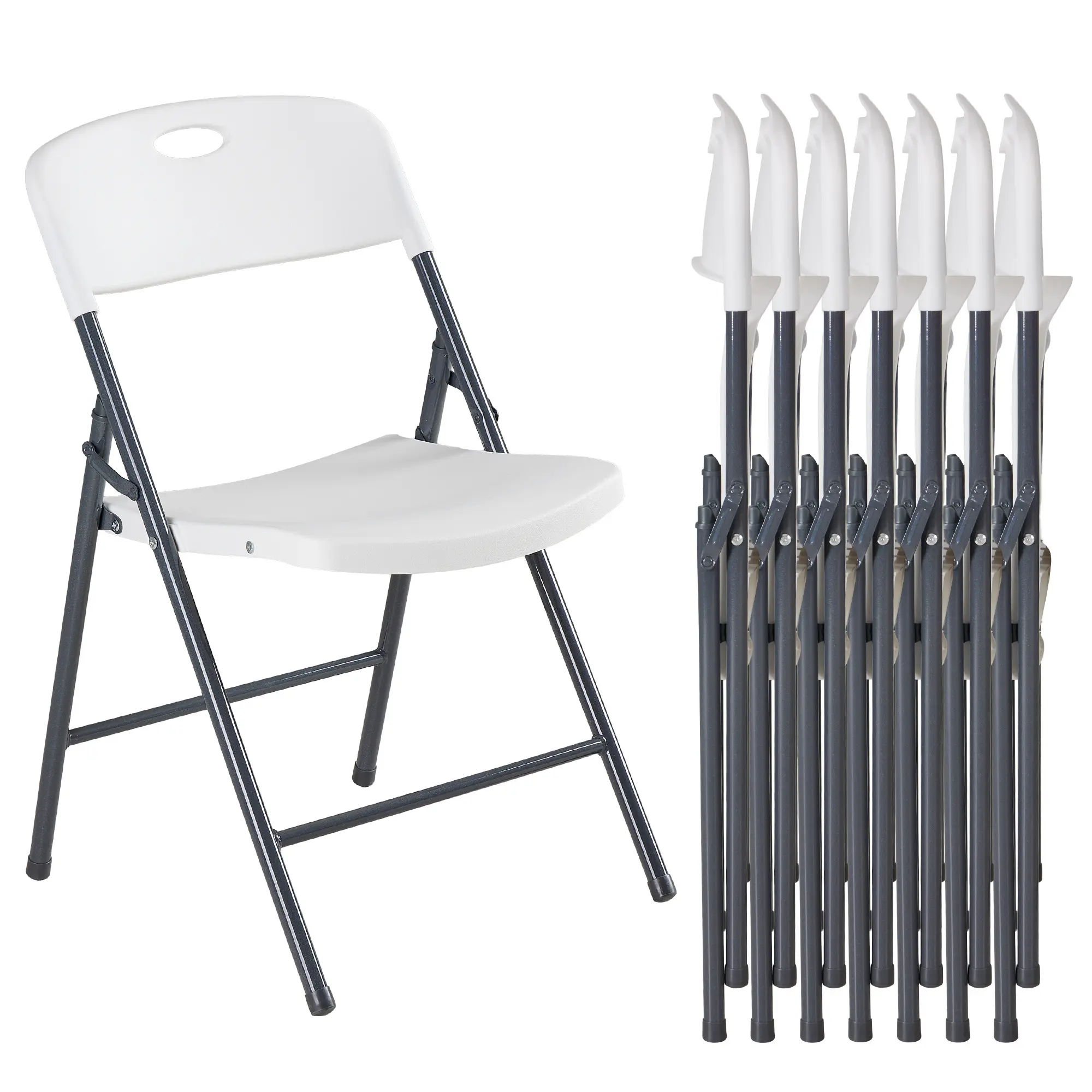 Adjustable Foldable Curved Collapsible Chair - Ergonomic Backrest, 350lb Capacity, Heavy-Duty Stackable Durable Plastic Portable Dining Chair for Commercial Use, Indoor/Outdoor Home