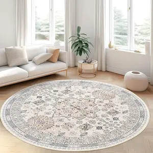 Vintage Round Rug Boho Round Non-Slip Washable Ultra-Thin Large Circle Rugs Soft Low Pile Rug for Bedroom Kitchen rugs for living room