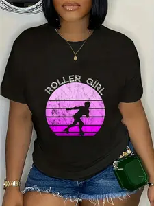 100% Cotton Unisex Roller Skates Girls Retro Vintage Roller Skating Inline Skater T-Shirt Round Neck Short Sleeve T-Shirt Women's Men Graphic Tee
