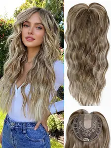 🔥22 Inch Wavy Hair Topper with Bangs | Premium Kanekalon Synthetic Hair | Clip-In Design | Natural Volume for Thinning Hair | Realistic Look | Style Like Your Own Hair