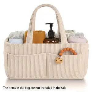 Baby Diaper Changing Table Storage Basket, Fashion Baby Room Organizer, Newborn Essential, Car Diaper Holder, Multifunctional Diaper Bag, Multicolor Corduroy