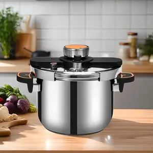 Stainless Steel Pressure Cooker, Large Capacity Multi-purpose Pressure Cooker with Easy Lock Lid, Orange Switch Knob, Household Pressure Cooker for Electric Stove & Gas Stove