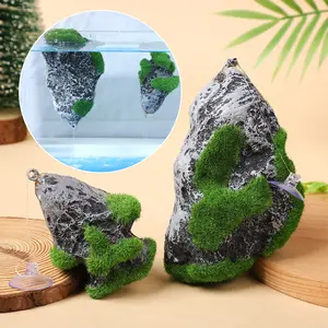 Aquarium Decor Resin Moss Floating Stone Ornament, Artificial Suspended Moss Rock for Micro Landscape Aquatic Decoration