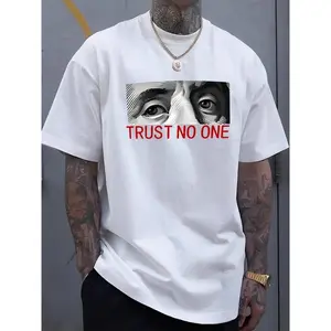 Men's "Trust No One" Graphic T-Shirt - Casual, Short Sleeve, Round Neck, Micro Bullet Pattern, Machine Washable, All-Season Wear
