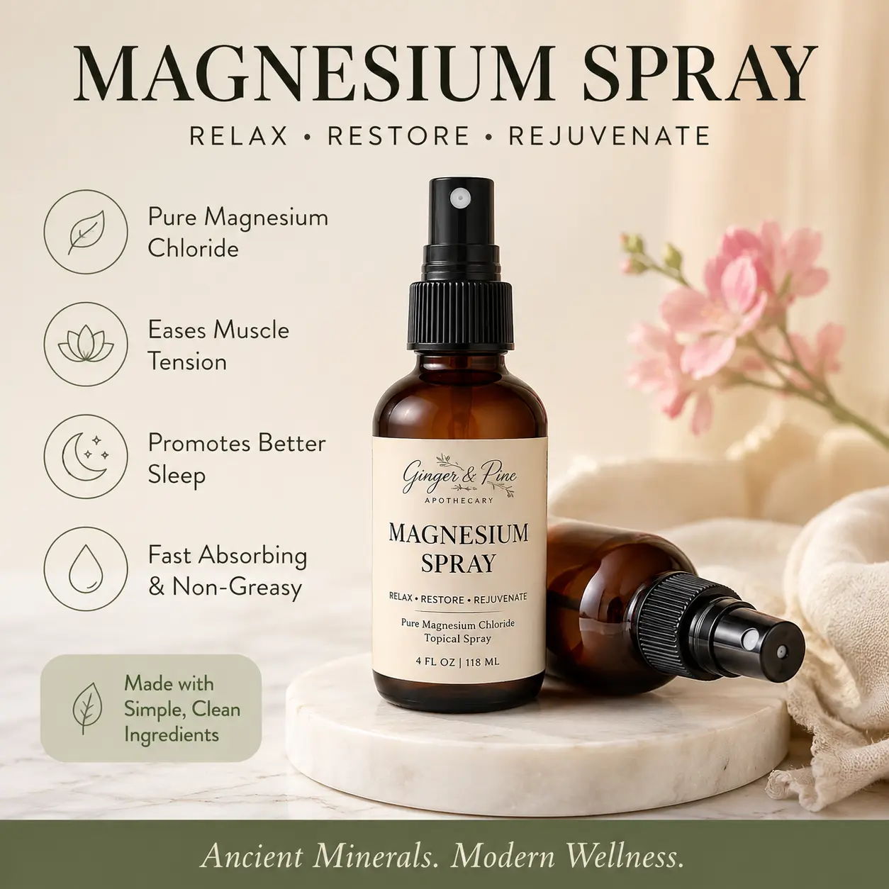 Daily Magnesium Spray Moisturizer - All Skin Wellness Body Mist for Apply Daily Muscle Relief & Relaxation, Moisturizers