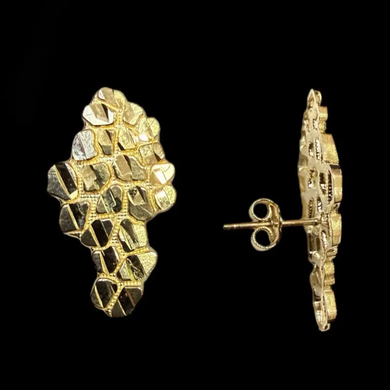 Ali Jewelers 10 Karat Gold Nugget Stud Earrings, Push Back Closure, Nugget Earrings, Gold Nugget Earrings