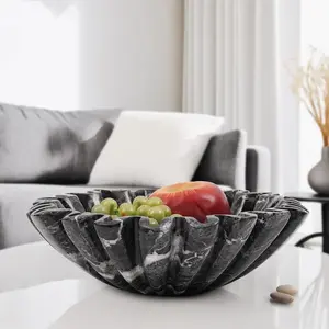 Elborse Marble Decorative Bowl 10 inch Large Fruit Bowl for Kitchen Counter and Dining Table Centerpiece, Stone Ruffle and Scalloped Bowls for Gifts and Home Decor