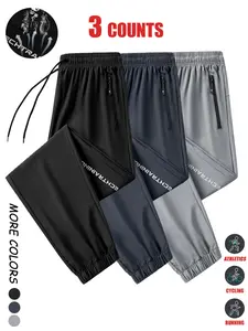 Men's Drawstring Soft Training Jogger Trousers, Lightweight Breathable Fabric, Comfortable Zipper Pockets, Casual Fall & Winter Wear