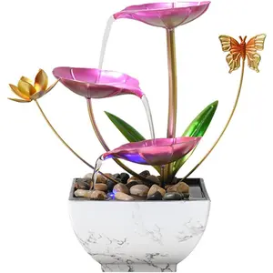 11'' Pink Tabletop Water Fountain Zen Desktop Waterfall Indoor Lotus Decorative Fountain for Home Bathroom Bedroom Decor