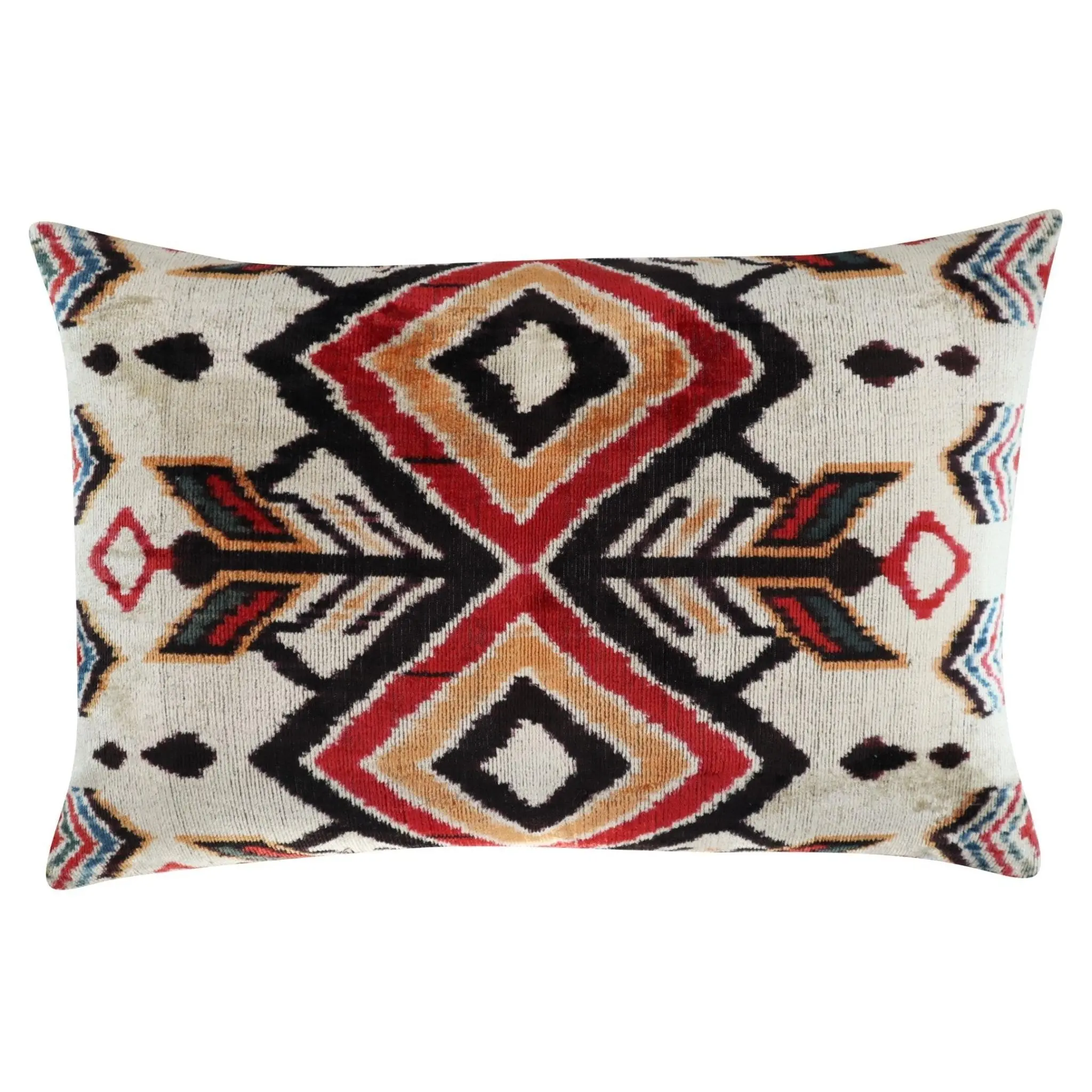 Canvello Geometric Orange Ivory Handmade 16x24 Silk Velvet Pillow, Organic Veg Dyed, Down/Feather Filled