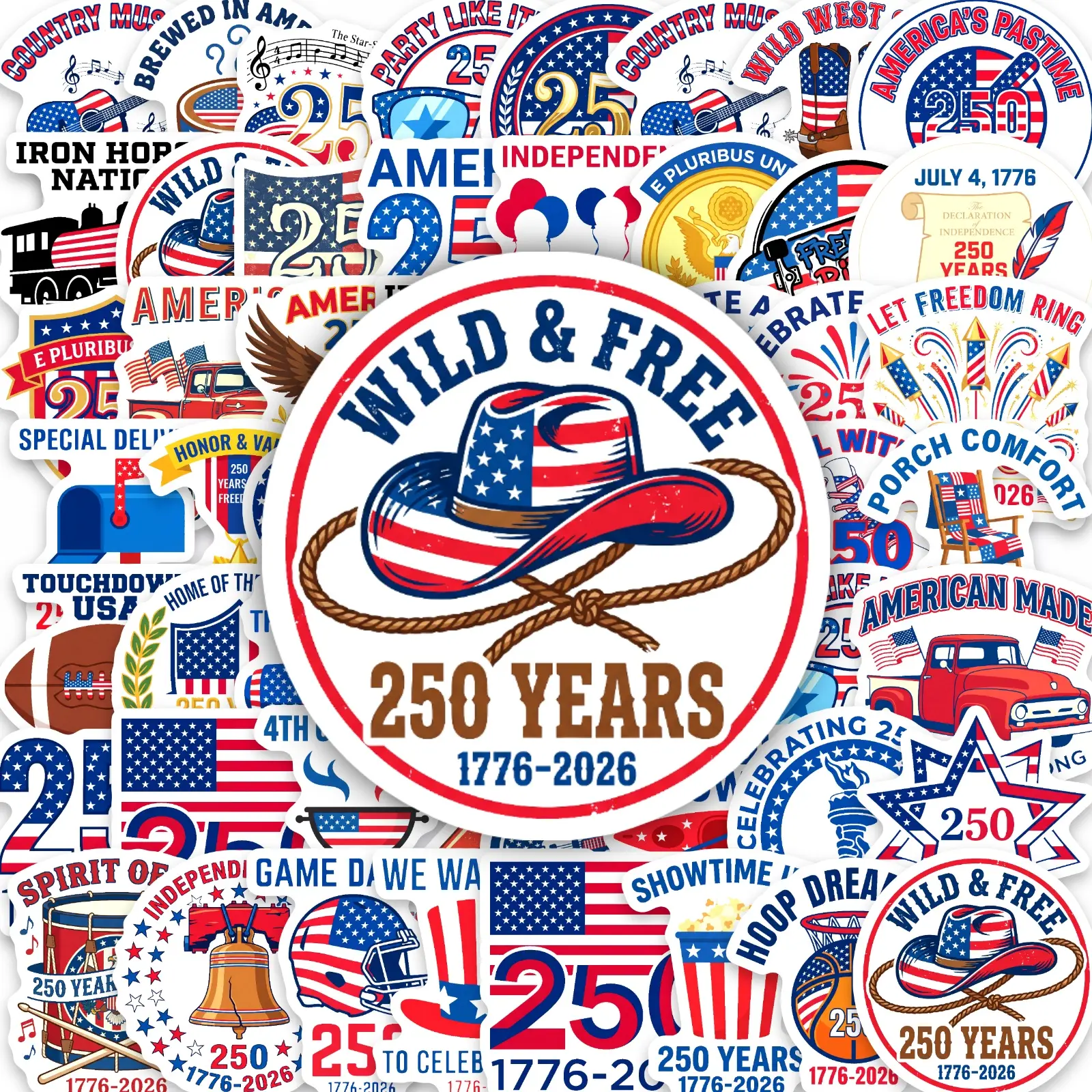 USA 250th Anniversary Stickers, Independence Day Commemorative Stickers, Waterproof PP Stickers, suitable for tablet computers, phone cases, refrigerators, diaries, luggage and skateboards