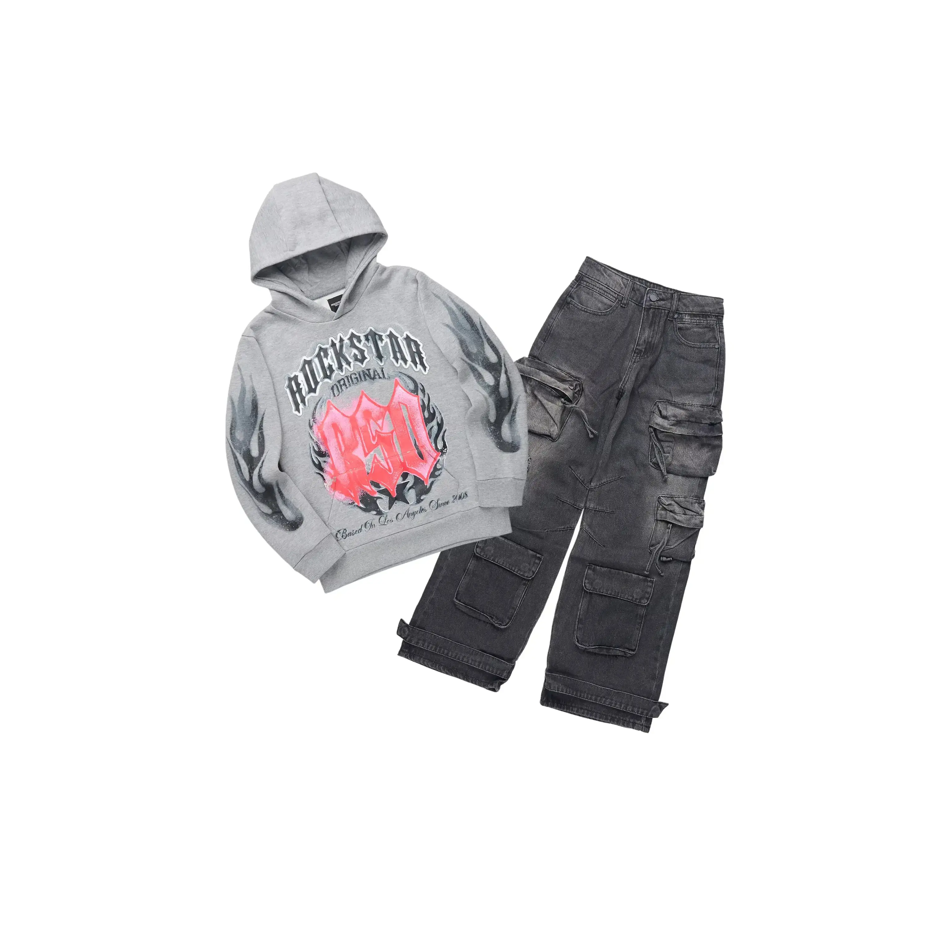 Boys Boaz Vintage Grey Hoodie & Lenz Black Baggy Jean Set