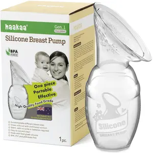 haakaa Manual Breast Pump for Breastfeeding, Silicone Manual Pump, BPA-free, Mom Stuff, Clear 4oz/100ml