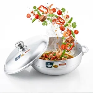 Kitchen King Caldero Pots 8-20 Inches Modern Hygienic Cooking Pots with Lid Heavy Duty Aluminium Cookware for Gas & Electric Stovetops - Smooth
