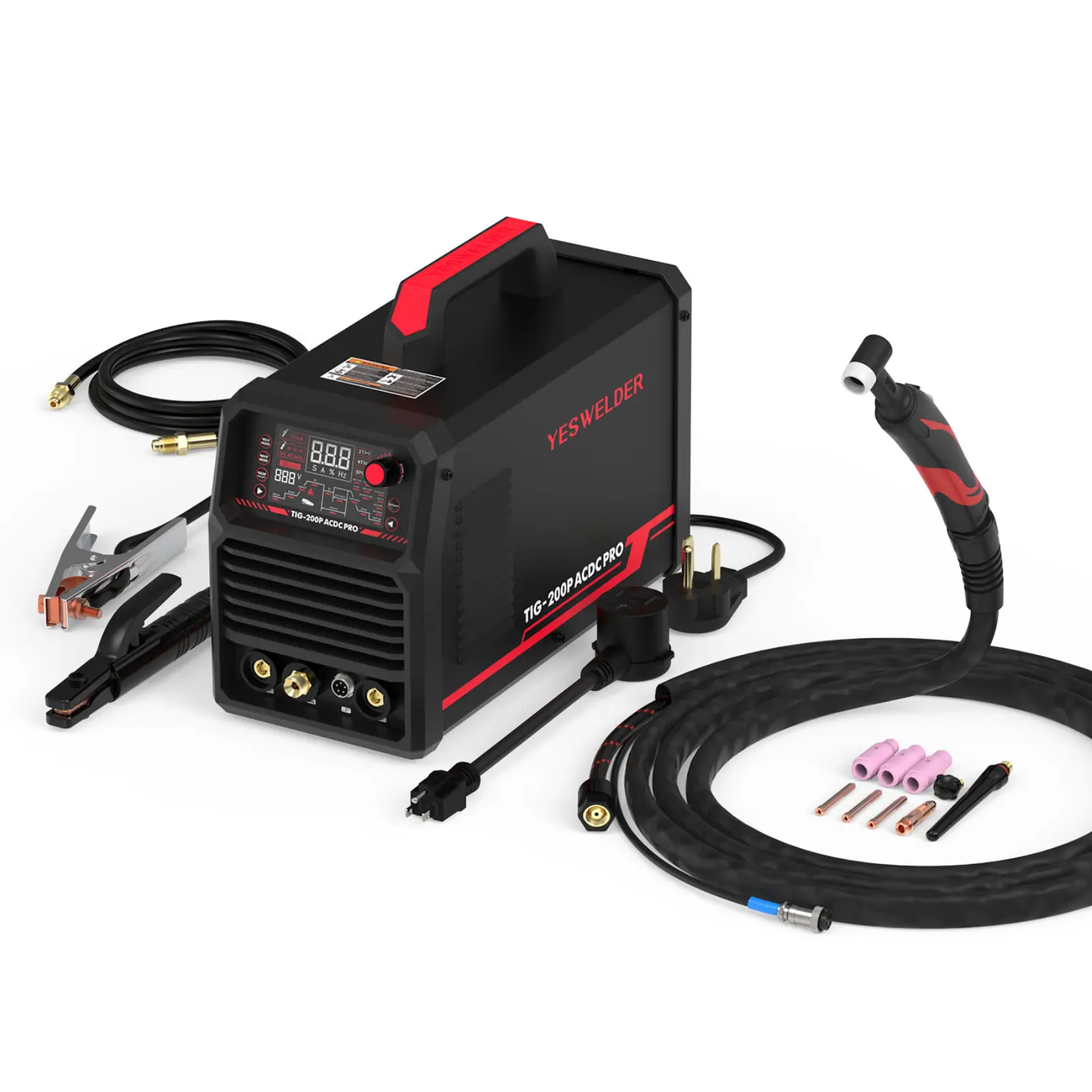 YESWELDER TIG-200P-ACDC-PRO Hybrid AC/DC Aluminum TIG Welder 200Amp | AC TIG/DC TIG/Mix TIG/Spot TIG/Pulsed TIG/Stick | HF Start 110/220V Dual Volts Welding Machine with Pulse