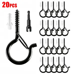 Durable Ceiling Hook Set 20PCS, heavy-duty outdoor screw hooks with safety buckles and windproof locks. Suitable for hanging potted plants, party decorations and various outdoor ornaments. Easy to install and remove, ideal safe wall mounting solution.