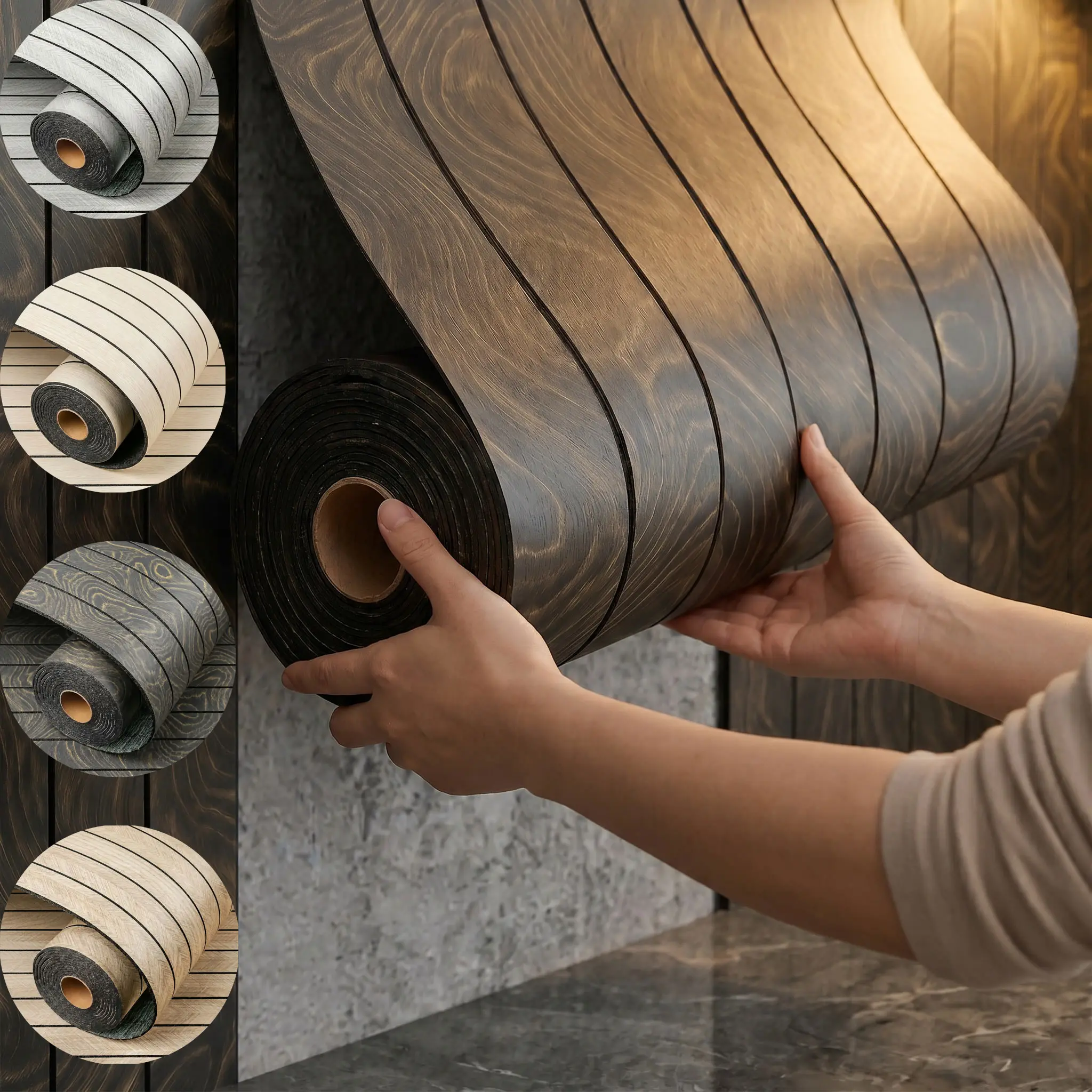 3D Black Wood Grain Peel and Stick Removable Wallpaper, 1 Roll (15.75x118.11in) - Soundproof Embossed Retro Decorative Wall Paper for Interior Walls, Renters, DIY Kitchen Projects