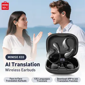 MINISO X33 Translation wireless earbuds, Open BT 5.4 headset, Support 135 languages, Real-time translation headset, Gaming BT headphones, HIFI sound quality, Need downloading APP to use translation function, Support Android and IOS